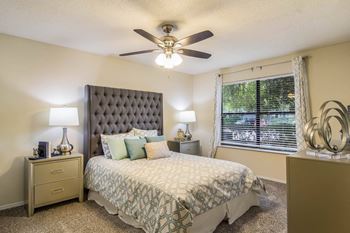 Bedroom with carpeting